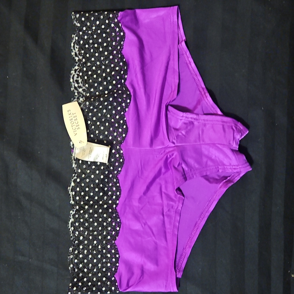Victoria's Secret Purple Hiphugger Panties With Dotted Black Trim